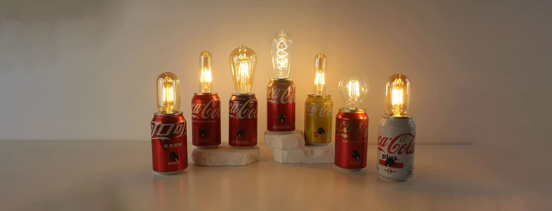 Soda Pop Can Battery-Operated Lights with Edison Bulb