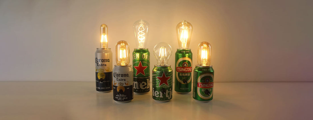 Beer Can Battery-Operated Light with Edison Bulb