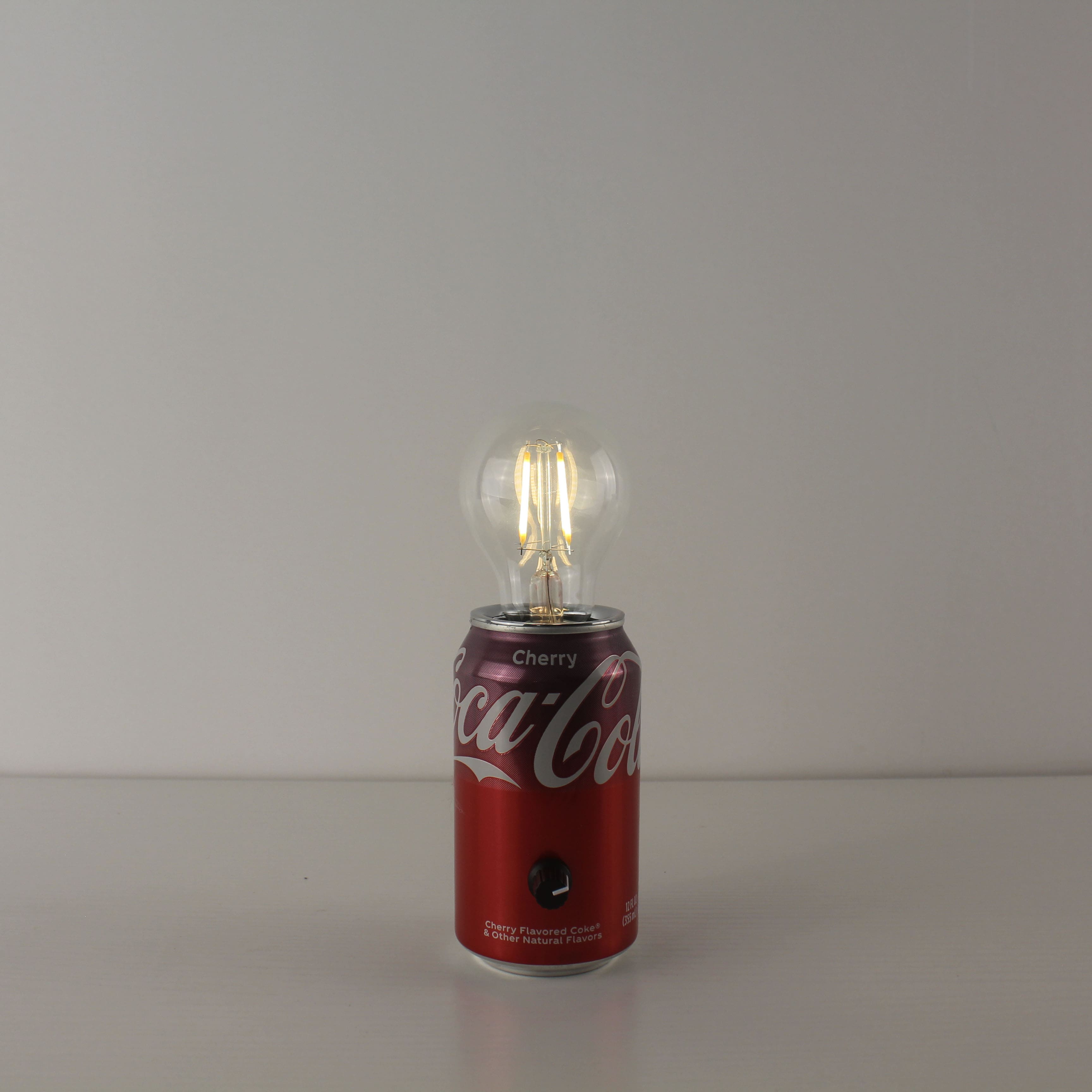 upcycled coca cola can battery run table bar lamps