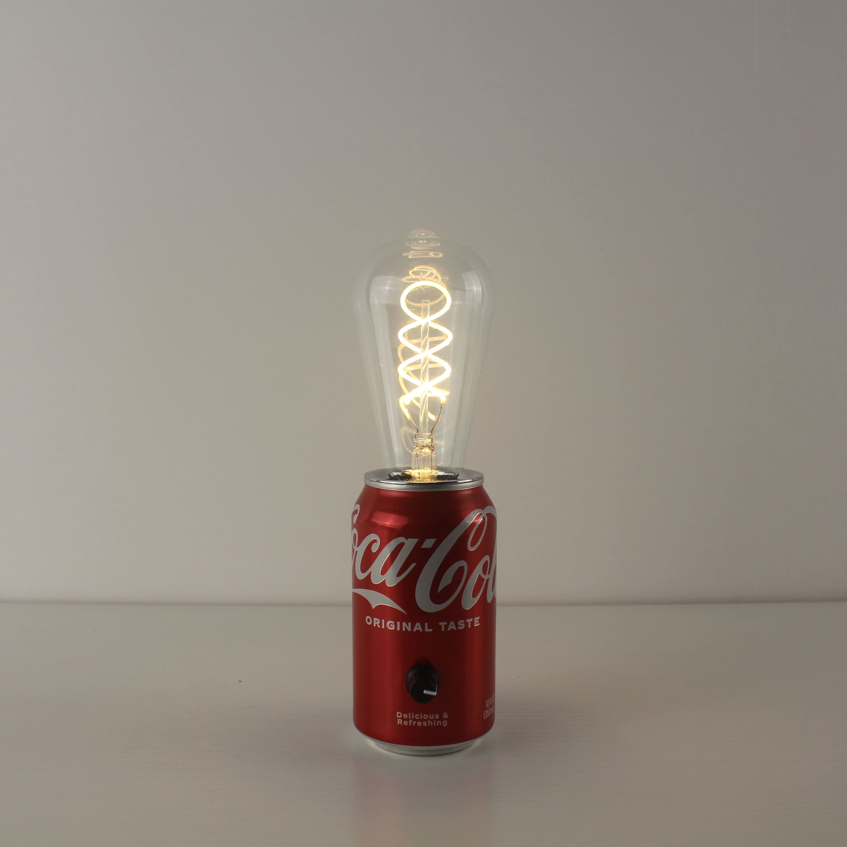 upcycled coca cola can battery run table pub lamps