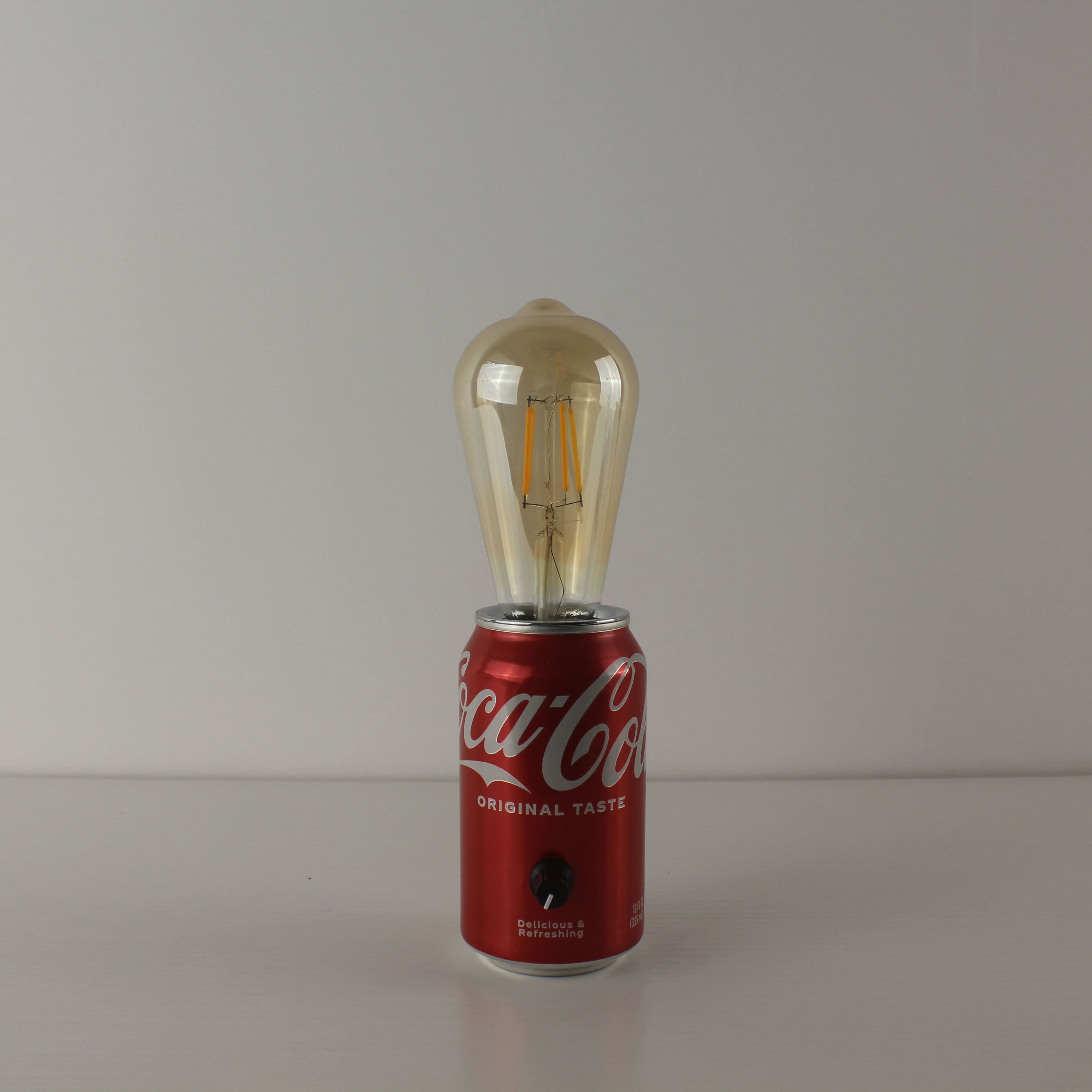 upcycled coca cola can cordless pub table lamp
