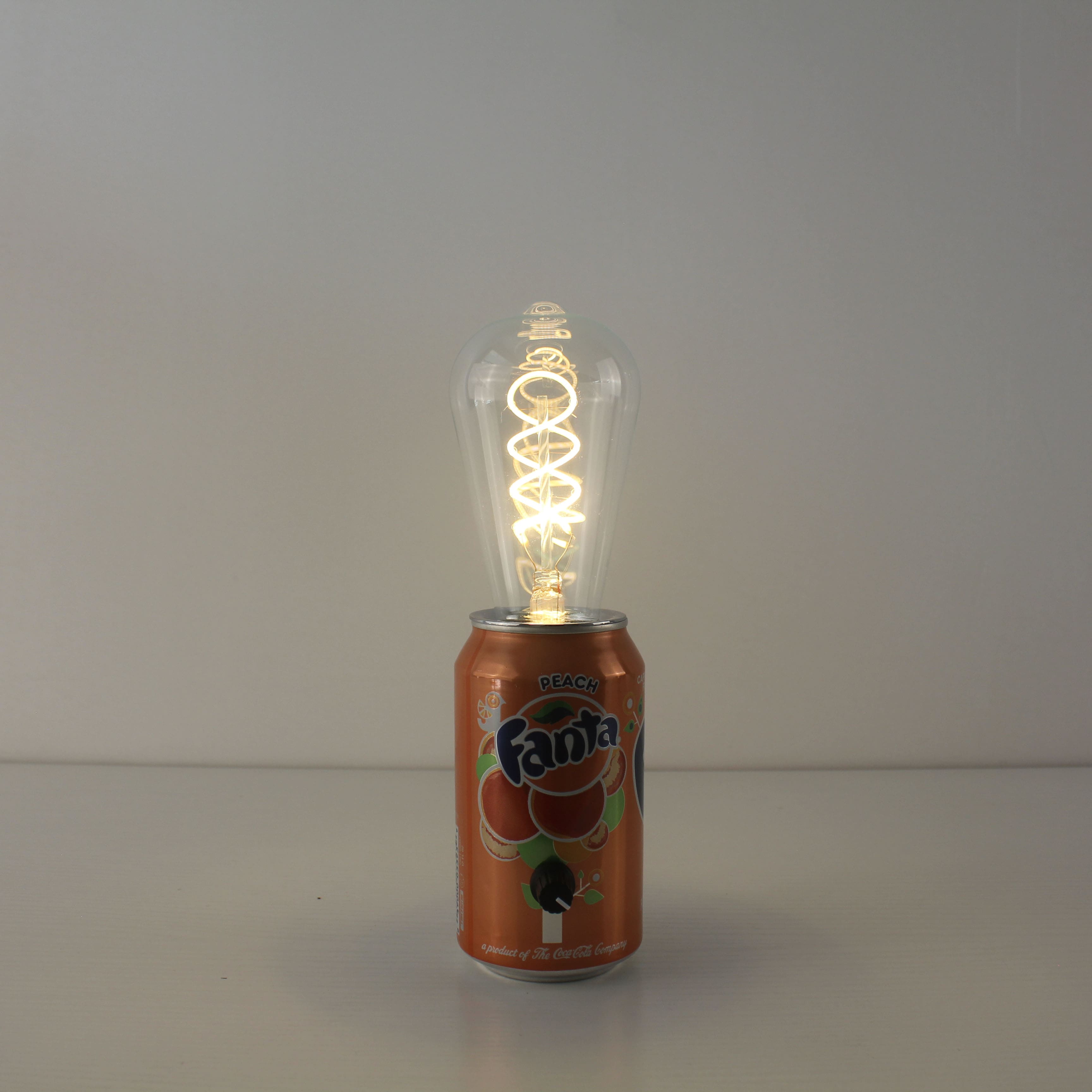 upcycled fanta soda pop can battery charged eco-friendly table lamps