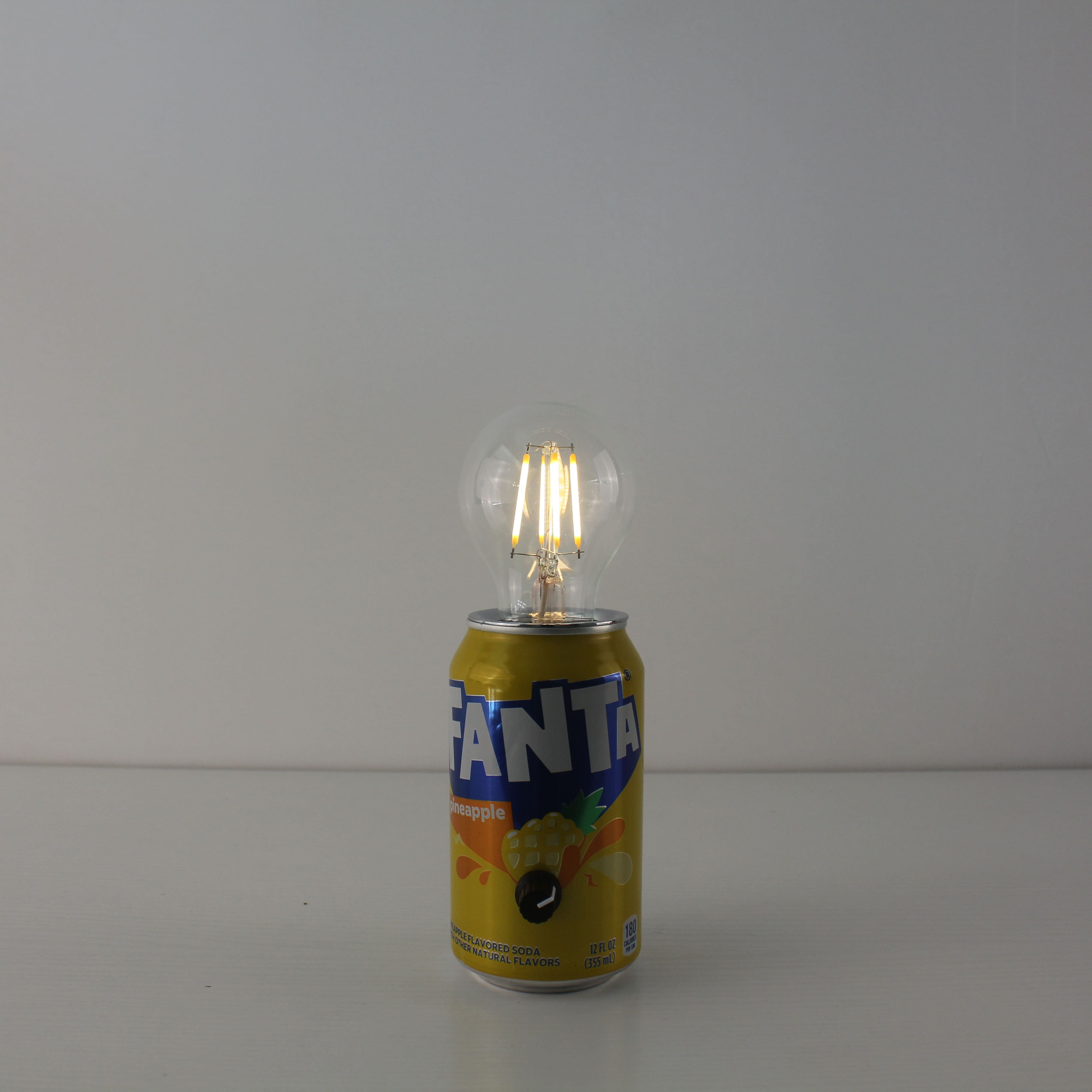 upcycled fanta soda pop can battery charged tavern table lamps