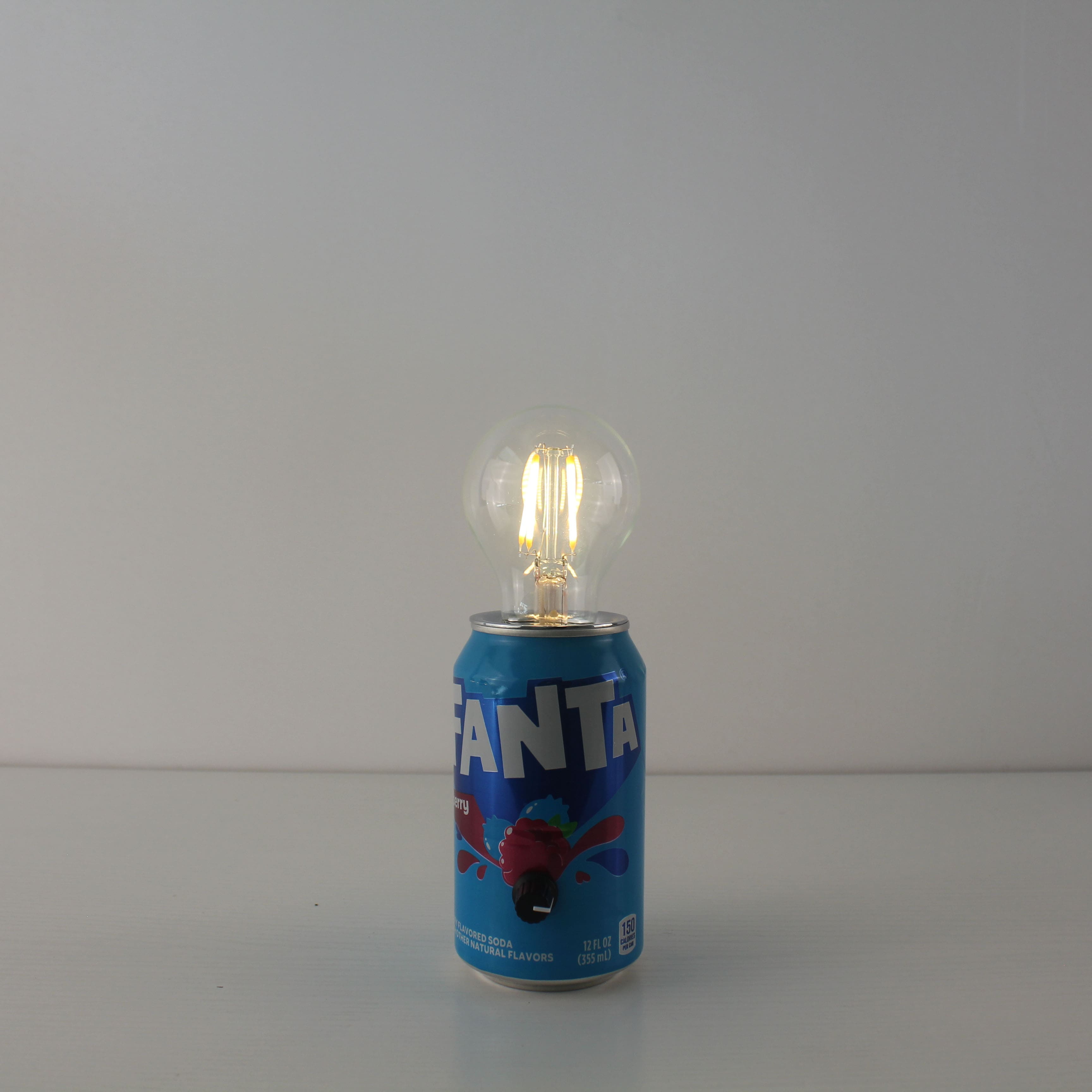 upcycled fanta soda pop can battery operated edison bulb table lamp