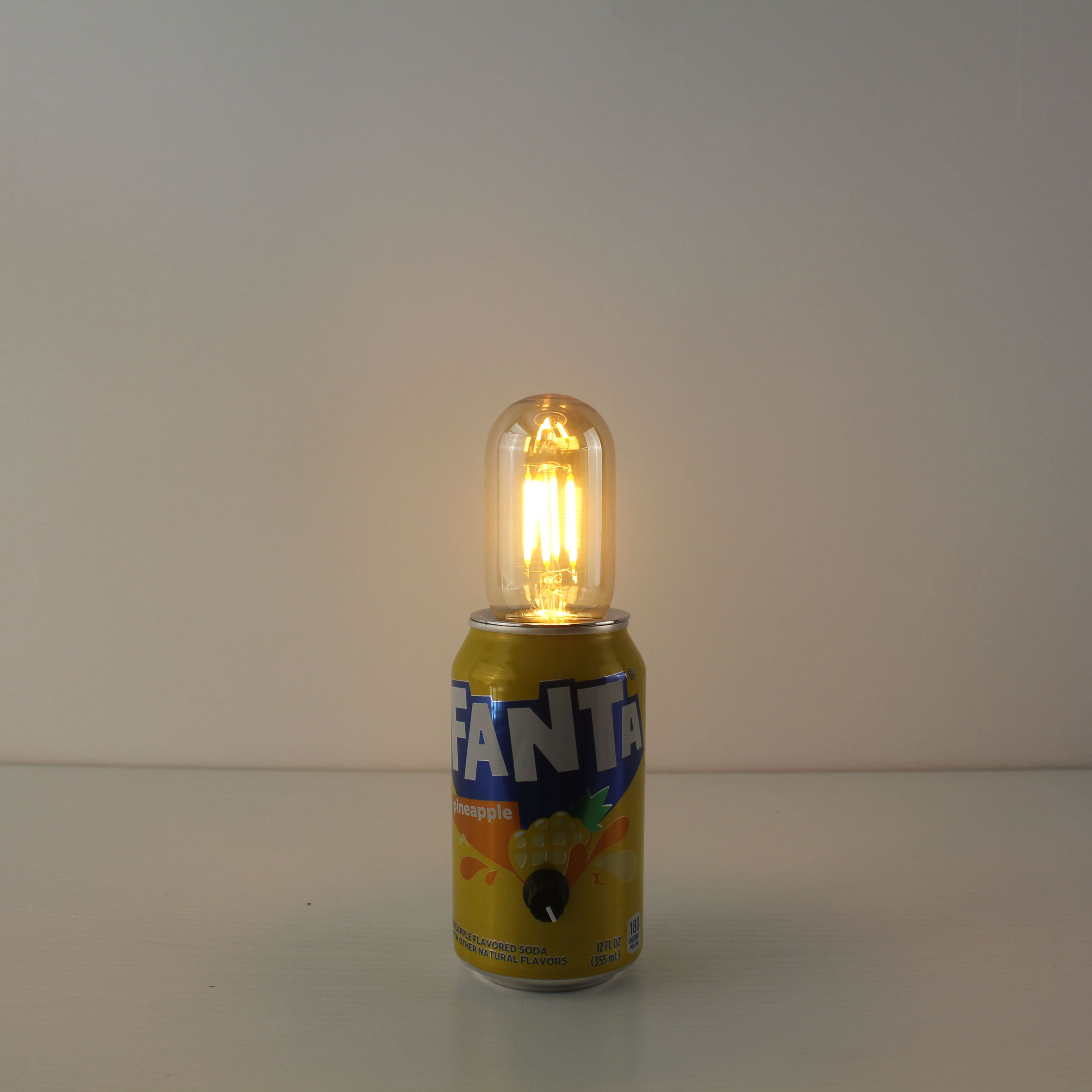 upcycled fanta soda pop can battery run table tavern lamps