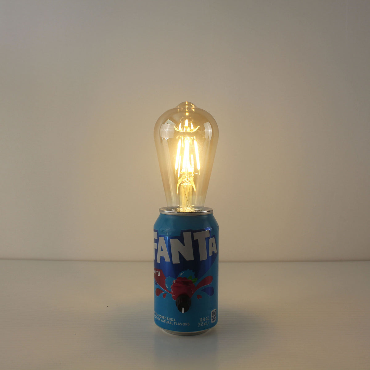 upcycled fanta soda pop can wireless edison bulb table lamp